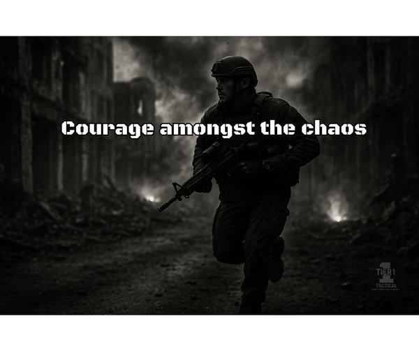 courage amongst the chaos, soldier running to the danger