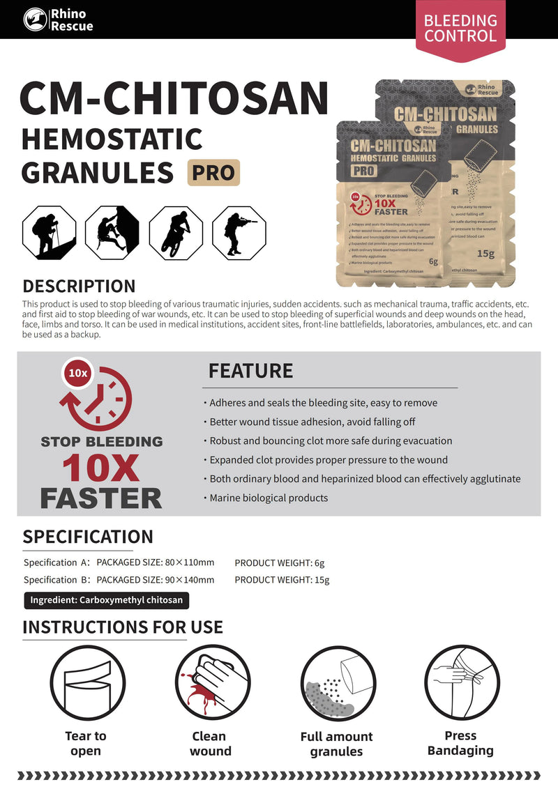 RHINO RESCUE Chitosan Hemostatic Powder – 6g/15g for Fast Bleed Control