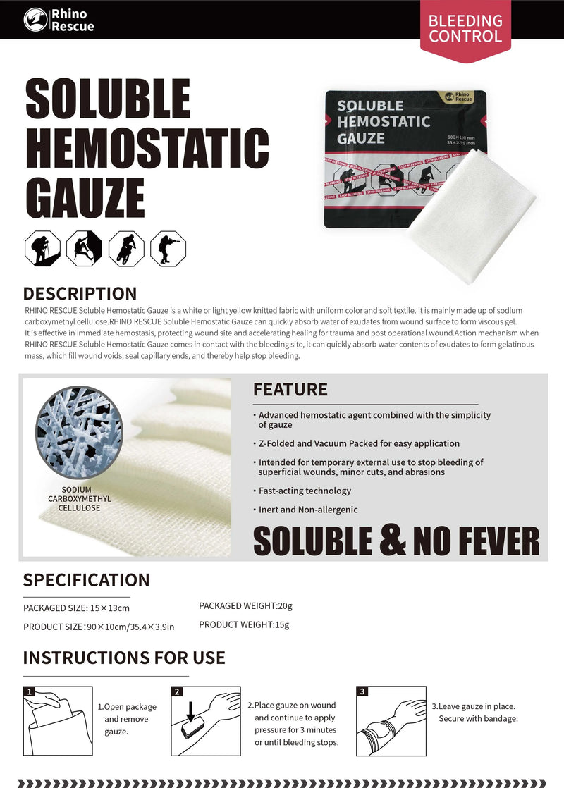 Rhino Rescue Soluble Hemostatic Gauze Portable Disposable Good Quality Combat Hemostatic Gauze Trauma Bandage