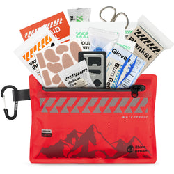 rhino rescue 107 piece waterproof first aid kit closed

compact emergency first aid kit contents displayed

ultralight travel medical kit for hiking and outdoors

first aid kit with tourniquet, bandages, tweezers, CPR mask