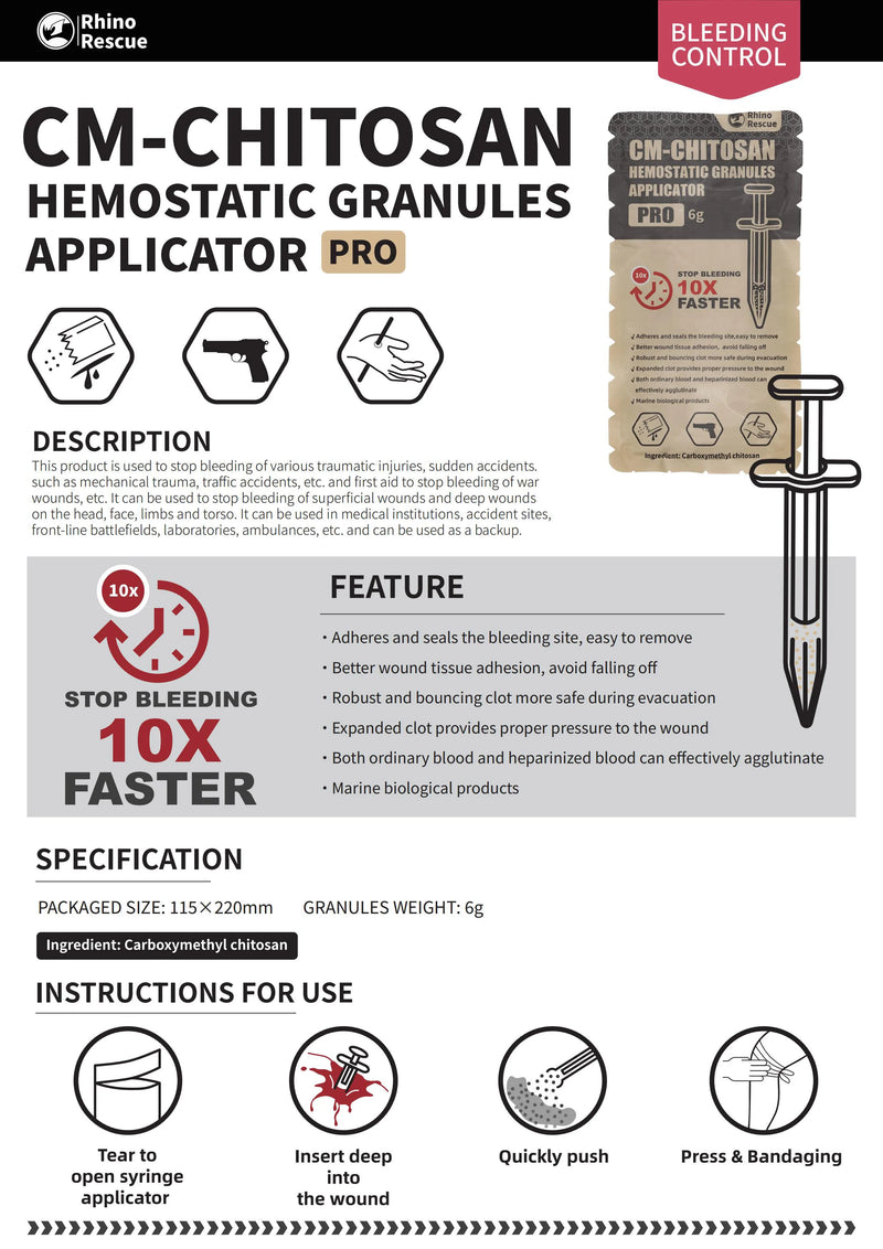 RHINO RESCUE Chitosan Hemostatic Powder – 6g/15g for Fast Bleed Control