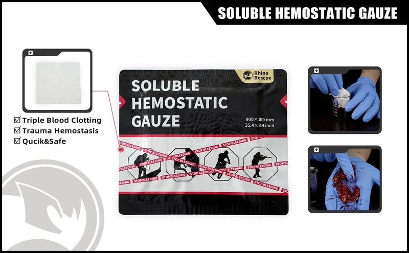 Rhino Rescue Soluble Hemostatic Gauze Portable Disposable Good Quality Combat Hemostatic Gauze Trauma Bandage