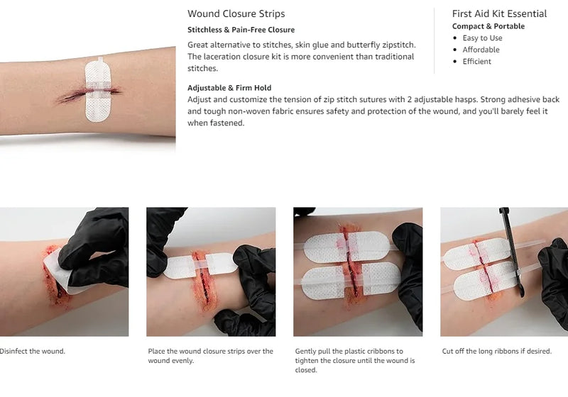 RHINO RESCUE Zip Stitch 6pcs, Wound Closure Strips Without Suture for Cut Care Device, Adhesive Bandages