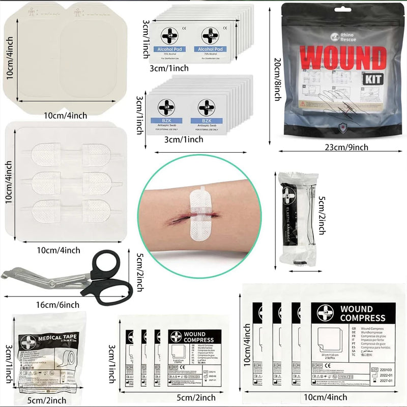 RHINO RESCUE Zip Stitch 6pcs with Wound Dresssings, Wound Closure Strips, Zipstitch Laceration Closure Kit for Cut Care Band-aid