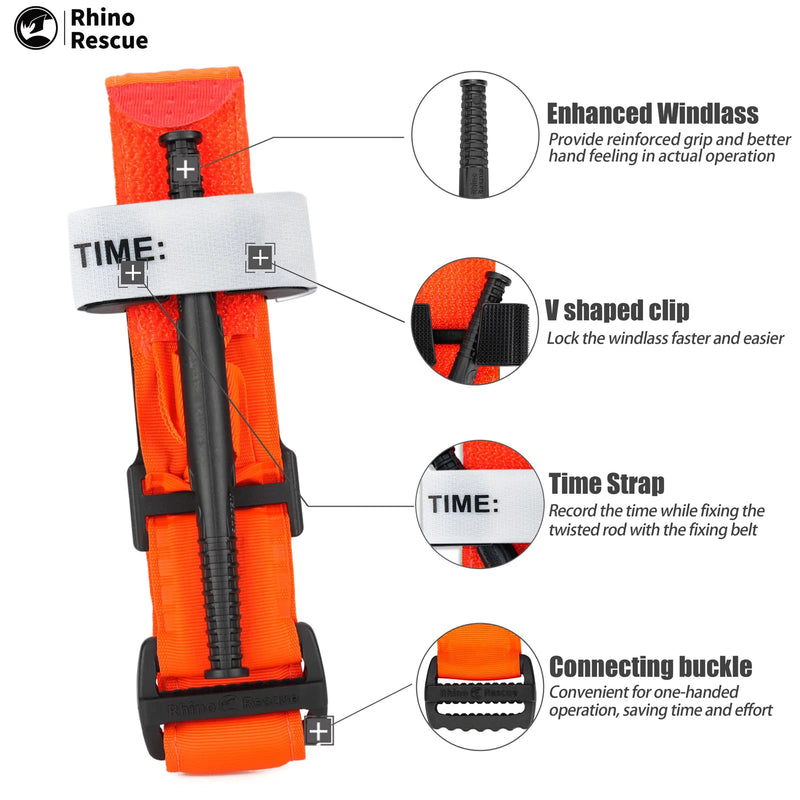 Rhino Rescue Tourniquet Hemostatic Control Single-Handed Application for Camping Hiking First Aid Tourniquets 95cm