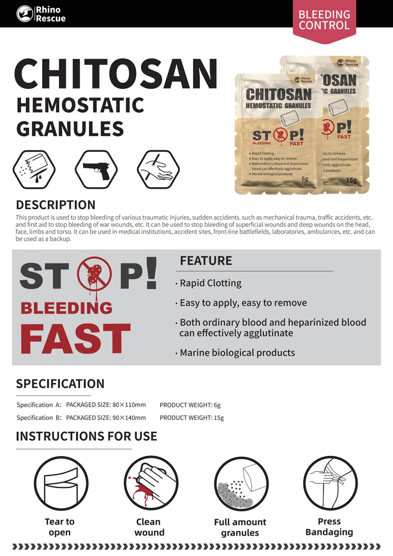 RHINO RESCUE Chitosan Hemostatic Powder – 6g/15g for Fast Bleed Control