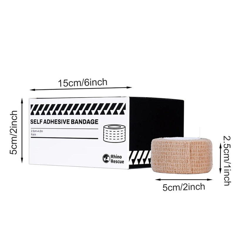RHINO RESCUE-Self Adhesive Bandage, 6 Pack, Elastic, Self Stick, Stretch, Self Adherent, Medical Bandage Wrap