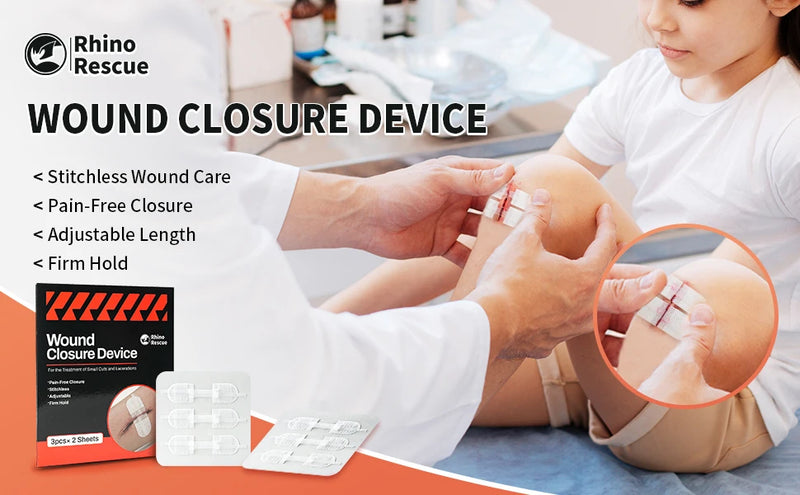 RHINO RESCUE Zip Stitch 6pcs, Wound Closure Strips Without Suture for Cut Care Device, Adhesive Bandages
